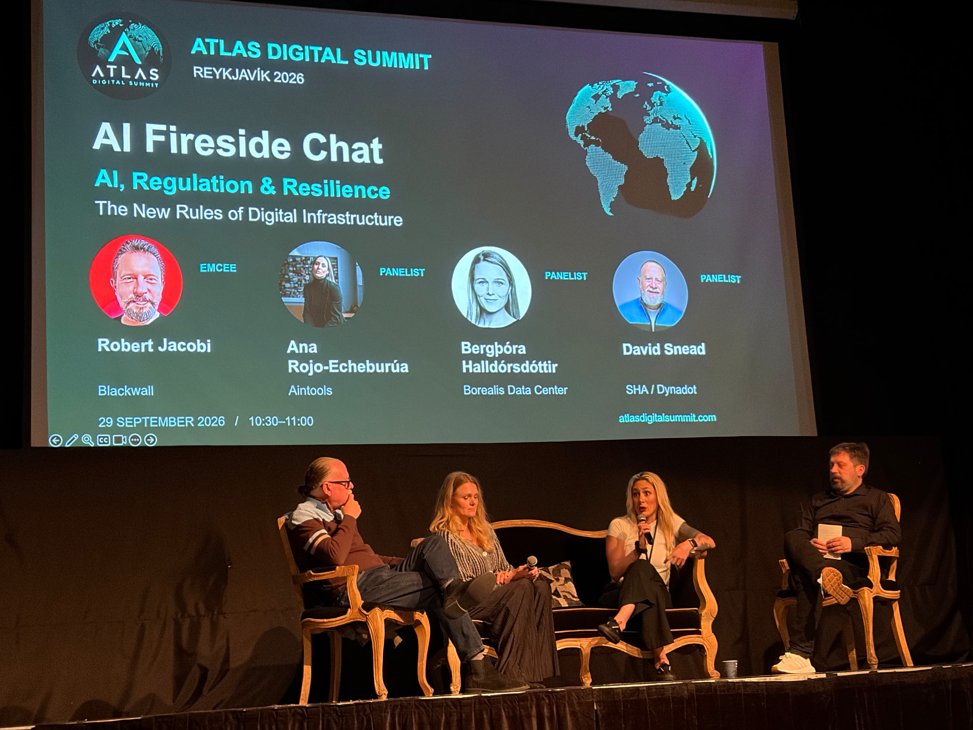 AI, Regulation and Resilience fireside panel on the Gamla Bíó stage at Atlas Digital Summit 2026